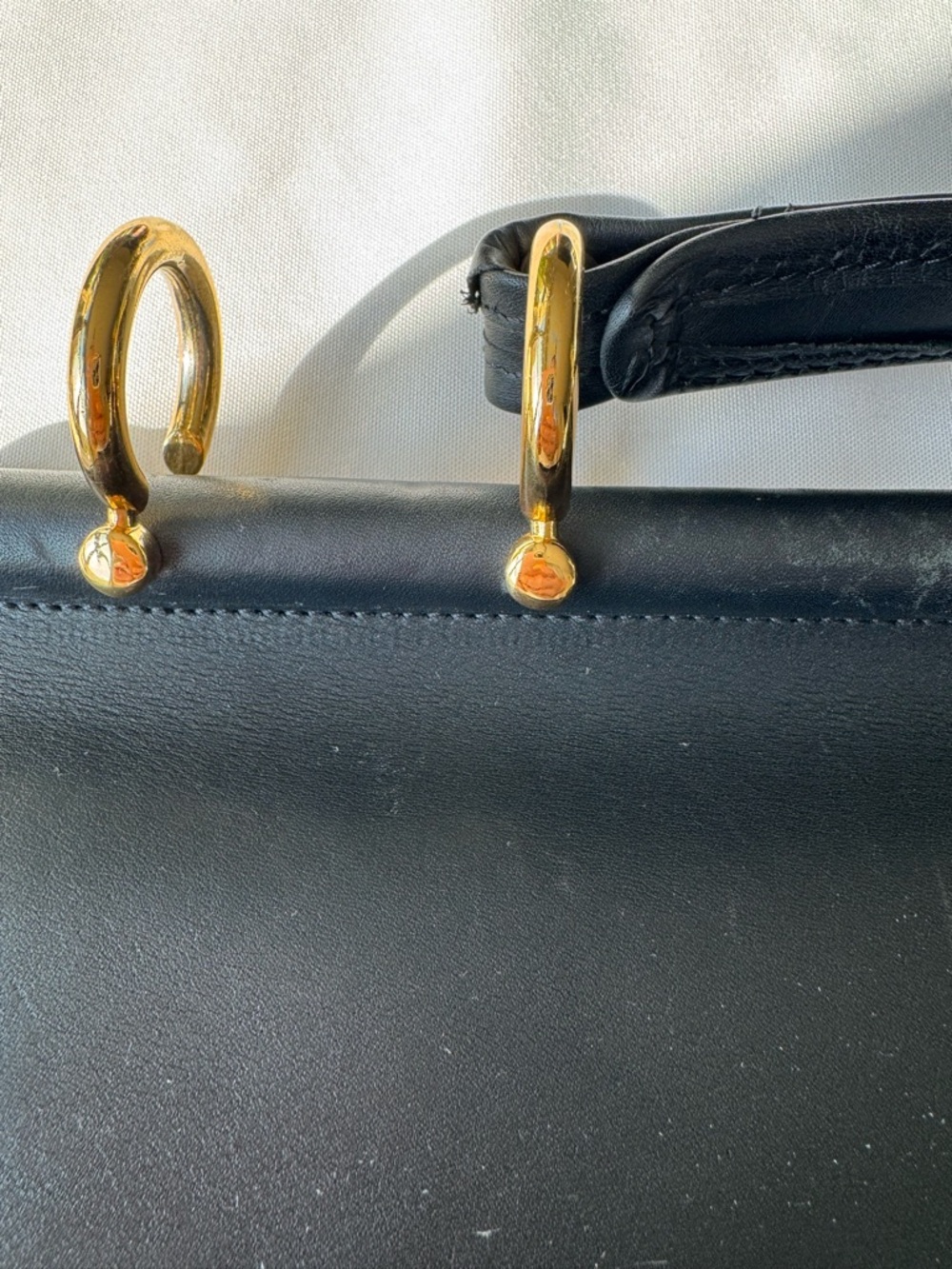 Classic Black Leather Top-Handle Bag with Gold Hardware - Picture 6 of 13